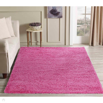 Oxford OXF00 Plain Plush Soft Stain-Resistant Textured Polypropylene Shaggy Pink Rug-Desire Rugs-Rug Love - The Most Loved Rug Store